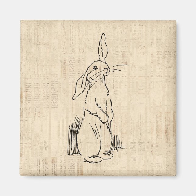 Vintage Cute Bunny Rabbit Art Script Background Magnet (Front)