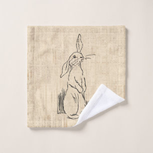 Vintage Cute Bunny Rabbit Art Script Background Wash Cloth