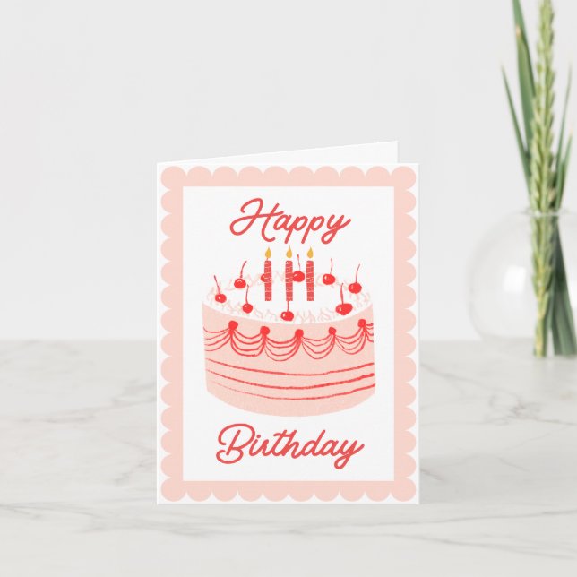 Vintage Cute Cake Happy Birthday Card  (Front)