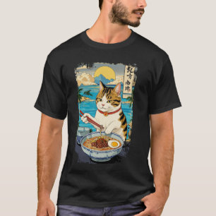 Vintage Cute Cat Eating Japanese Ramen Noodle Men T-Shirt