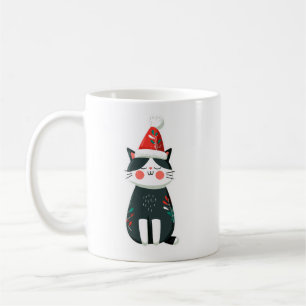 Vintage Cute Cat in Santa Hat – Cosy Christmas Coffee Mug