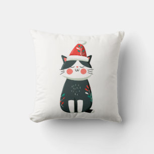 Vintage Cute Cat in Santa Hat – Cosy Christmas Cushion