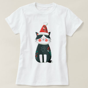 Vintage Cute Cat in Santa Hat – Cozy Christmas T-Shirt