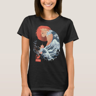 Vintage Cute Cat Japanese Wave Sunset T-Shirt