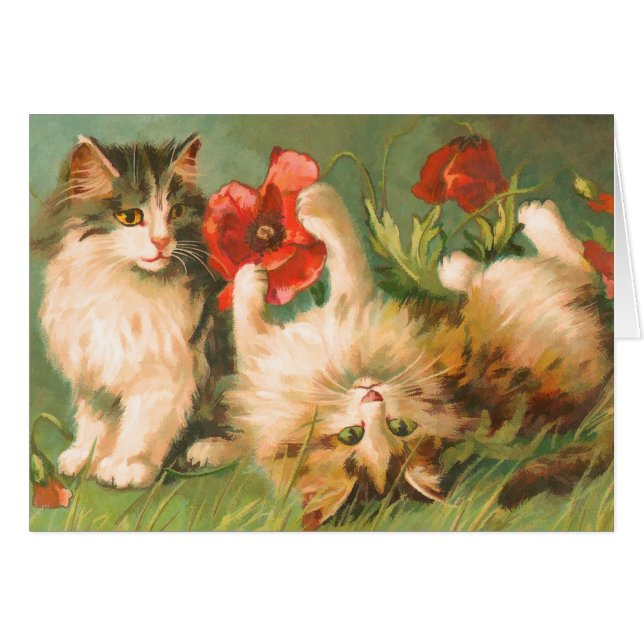 Vintage Cute Cats at Play Card (Front Horizontal)