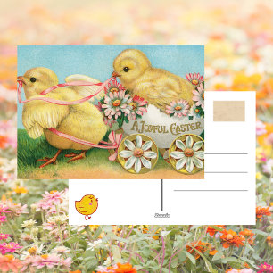 Vintage Cute Chick Floral Joyful Easter Postcard