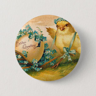 Vintage Cute Chicken with Easter Egg Carriage 6 Cm Round Badge