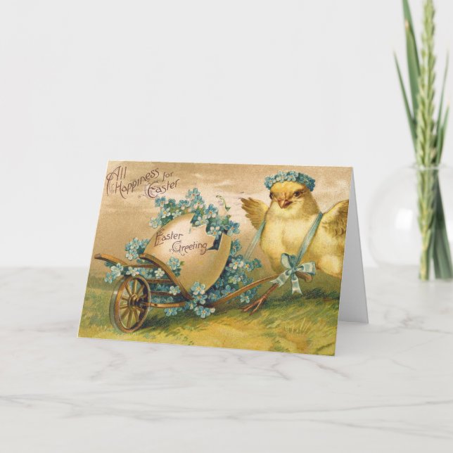 Vintage Cute Chicken with Easter Egg Carriage Card (Front)