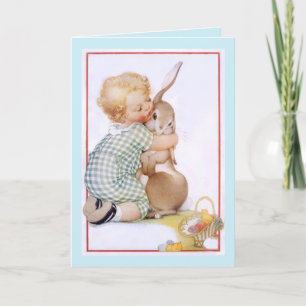 Vintage Cute Child tot & Bunny Rabbit Hugs Card