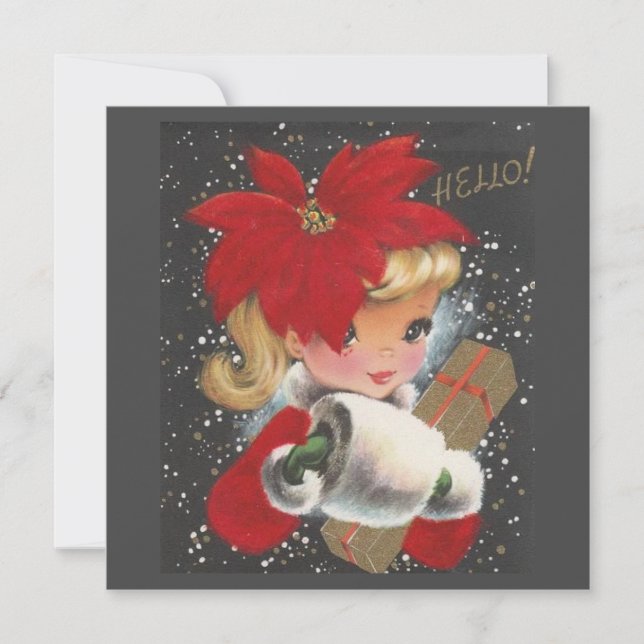 Vintage Cute Christmas Girl Holiday Card (Front)