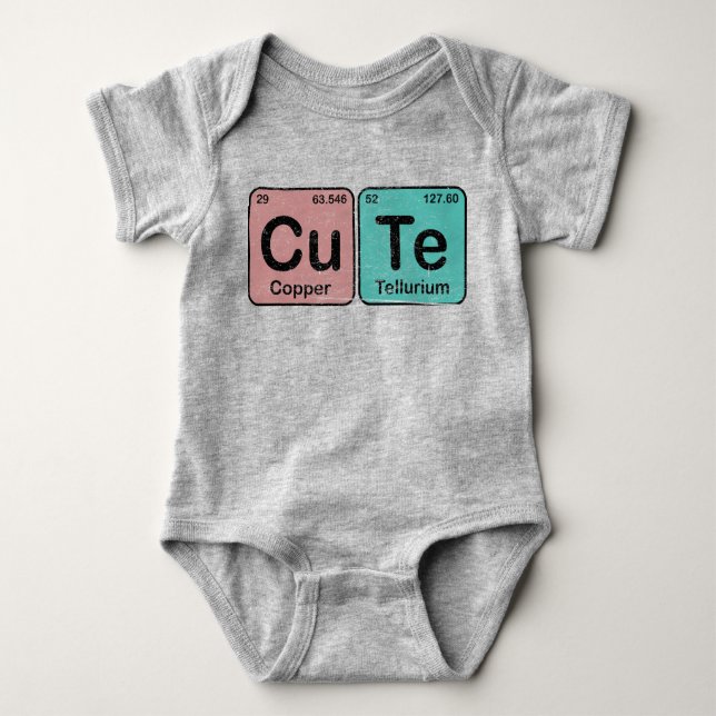 Vintage CuTe (Copper + Tellurium) Periodic Table Baby Bodysuit (Front)