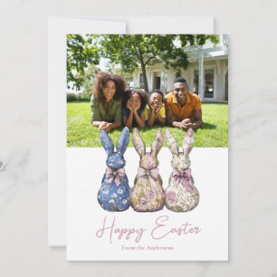 Vintage Cute Coquette Floral Bunny Photo Easter  Holiday Card