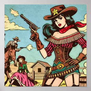 Vintage Cute Cowgirl Comics Poster