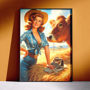 Vintage Cute Cowgirl Pin-up Poster