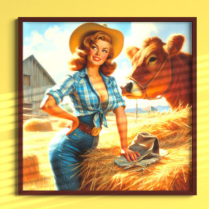 Vintage Cute Cowgirl Pin-up Poster