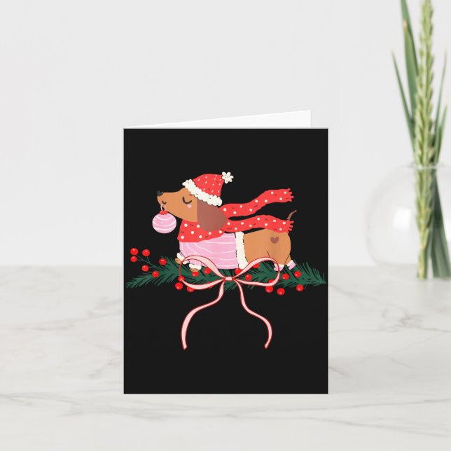 Vintage Cute Dachshund Christmas Wiener Dog Lover  Card (Front)