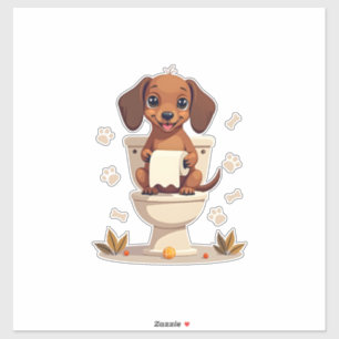 Vintage Cute Dachshund on Toilet Cartoon Bathroom 