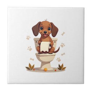 Vintage Cute Dachshund on Toilet Cartoon Bathroom Ceramic Tile