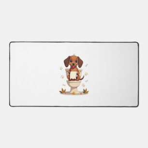 Vintage Cute Dachshund on Toilet Cartoon Bathroom Desk Mat