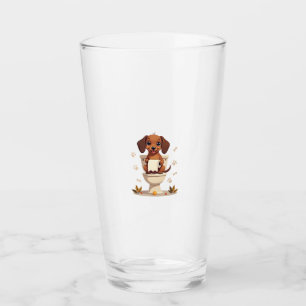 Vintage Cute Dachshund on Toilet Cartoon Bathroom  Glass