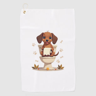 Vintage Cute Dachshund on Toilet Cartoon Bathroom Golf Towel