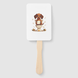 Vintage Cute Dachshund on Toilet Cartoon Bathroom  Hand Fan