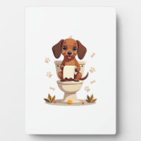 Vintage Cute Dachshund on Toilet Cartoon Bathroom 