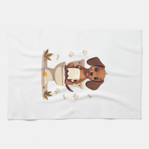 Vintage Cute Dachshund on Toilet Cartoon Bathroom  Tea Towel