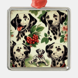 Vintage Cute Dalmatian Illustration Metal Ornament