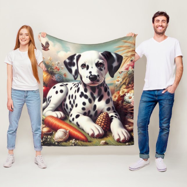 Vintage Cute Dalmatian Painting Fleece Blanket (In Situ)