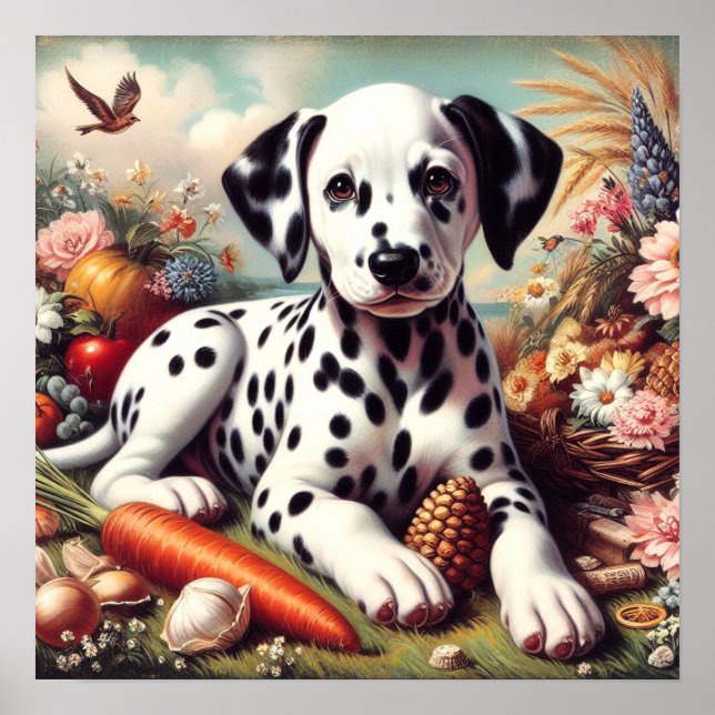 Vintage Cute Dalmatian Painting Poster (Front)