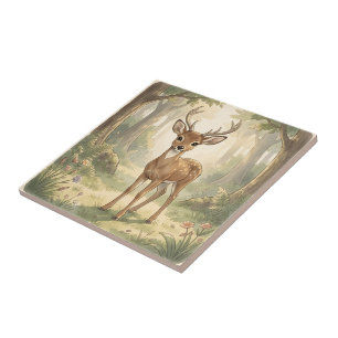 Vintage cute deer in the forest ceramic tile