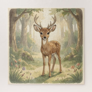 Vintage cute deer in the forest jigsaw puzzle