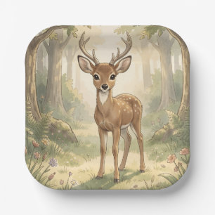 Vintage cute deer in the forest paper plate