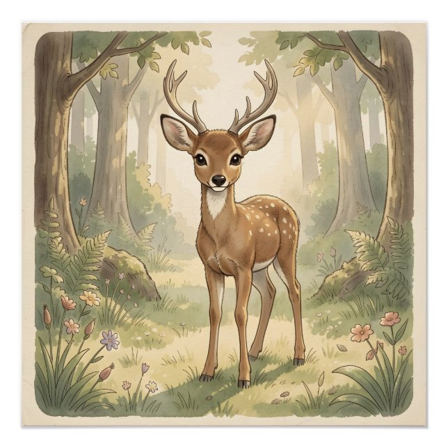 Vintage cute deer in the forest poster (Front)