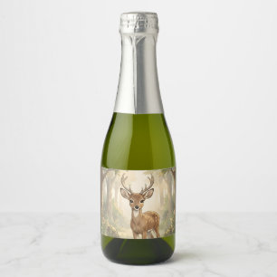 Vintage cute deer in the forest sparkling wine label
