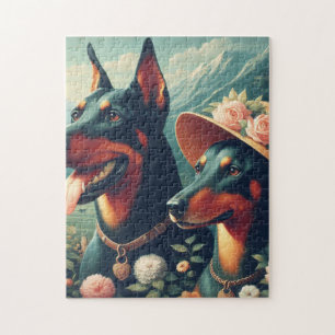 Vintage Cute Doberman Painting Jigsaw Puzzle