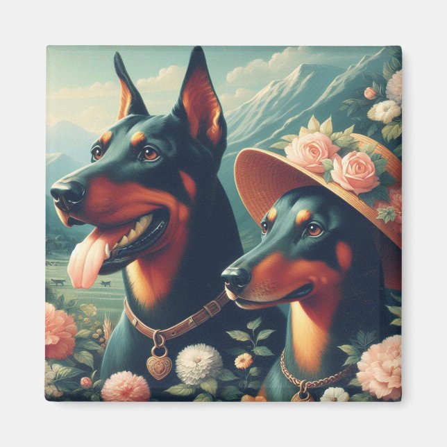 Vintage Cute Doberman Painting Magnet (Front)