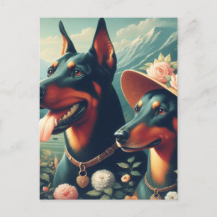 Vintage Cute Doberman Painting Postcard
