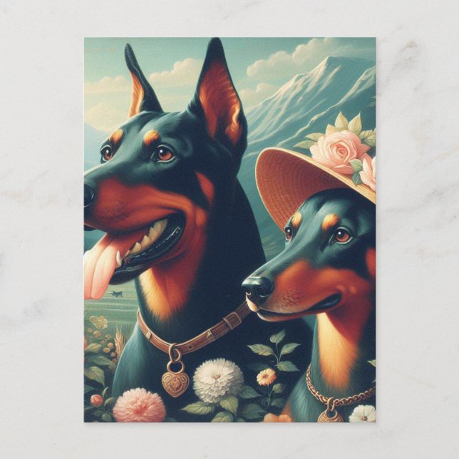 Vintage Cute Doberman Painting Postcard (Front)