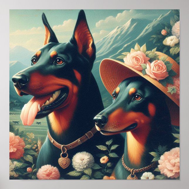 Vintage Cute Doberman Painting Poster (Front)
