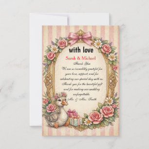 Vintage Cute Duckling Floral Wedding Thank You Car Card