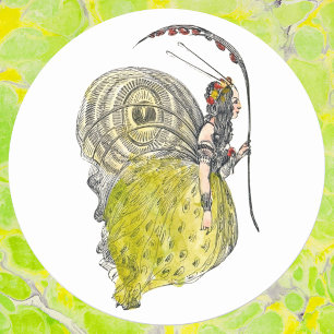 Vintage Cute Fantasy Butterfly Fairy with Wings Classic Round Sticker