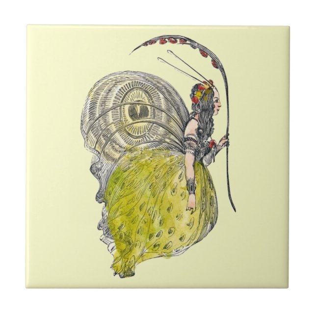 Vintage Cute Fantasy Butterfly Fairy with Wings Tile (Front)