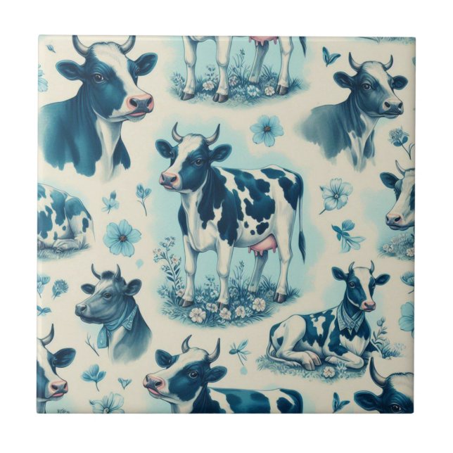 Vintage Cute Farm Cow Seamless Ceramic Tile (Front)