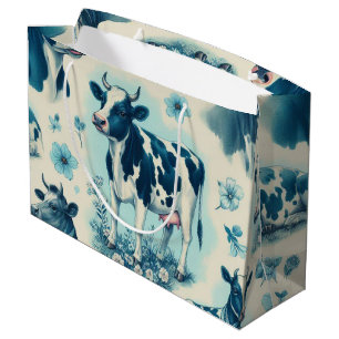 Vintage Cute Farm Cow Seamless Large Gift Bag