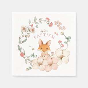 Vintage Cute Fox Blush Pink Florals Girl Baptism Napkin