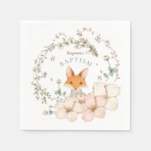 Vintage Cute Fox Botanical Boy Baptism Napkin