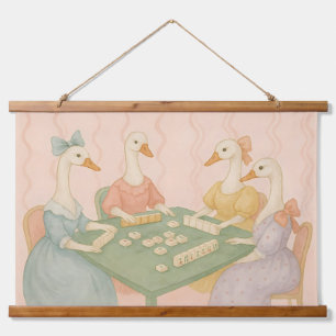 Vintage Cute Geese Playing Mahjong Hanging Tapestry