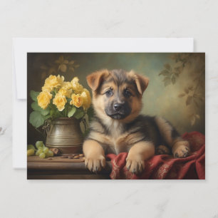 Vintage Cute German Shepard Puppy Dog Portrait  Holiday Card
